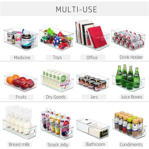 Hudgan 8 PACK Stackable Pantry Organizer Bins (3 Size) - Clear Fridge Organizer for Kitchen, Freezer, Refrigerator, Cabinet - Plastic Storage Container with Handle for Home