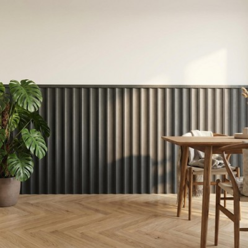 Vertical Slat Accent Wall Panel Kit, Decorative Fluted Wood Look Wainscoting Wall Panels for Living Room Dining Room Interior Wall Decoration 10 pcs