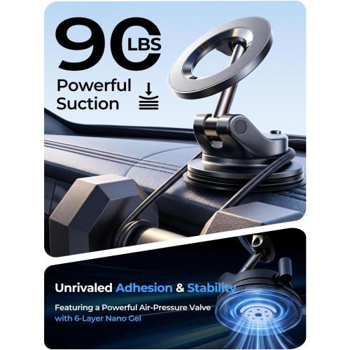 LISEN for MagSafe Car Mount [3800gf Strong Magnet&90 LBS Suction] 360° Adjustable Vacuum Magnetic Phone Holders for Your Car, for iPhone 18 Pro Max 17 16 15 14 13 12 Plus Air for Shower All Smartphone