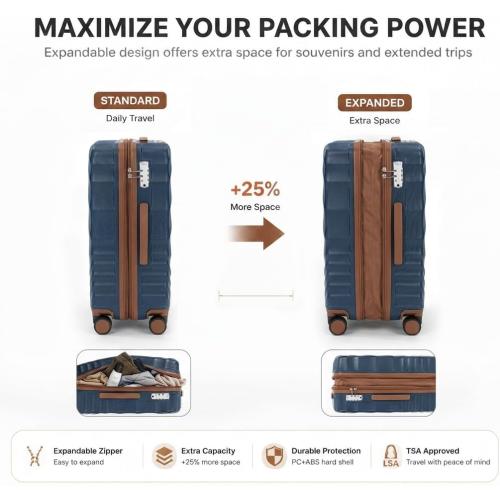 Rosamo 3 Piece Luggage Set Expandable Hardside Suitcase, 20in Carry On