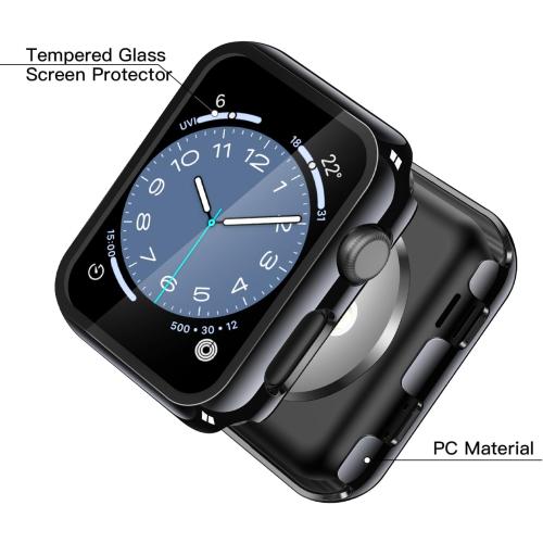 Misxi 2 Pack Tempered Glass Case Compatible for Apple Watch Series 3 Series 2 38mm, Hard PC Screen Protector Overall Protection Ultra-Thin Lightweight Scratch-Resistant Cover for iWatch, Jet Black