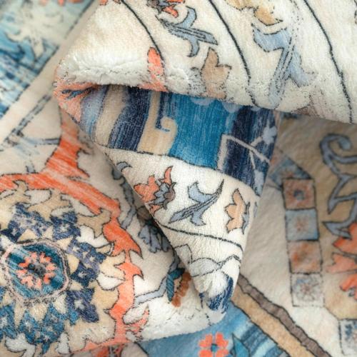 DriftAway Area Rug 5x7 Washable Rugs for Living Room Non Slip Rubber Backing Low Pile Non Shedding Carpet Friendly Boho Foldable Vintage Rugs for Bedroom Dining Room Beige Dark Blue Orange