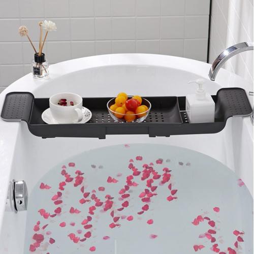 Expandable Drain Bath Shelf Caddy Tray, Multifunctional Plastic Bathtub Tray Bathroom Organizer Simple Stylish Bathtub Storage Rack for Candle Towel, Book, Wine, Phone, Shower (Grey - 1pcs)