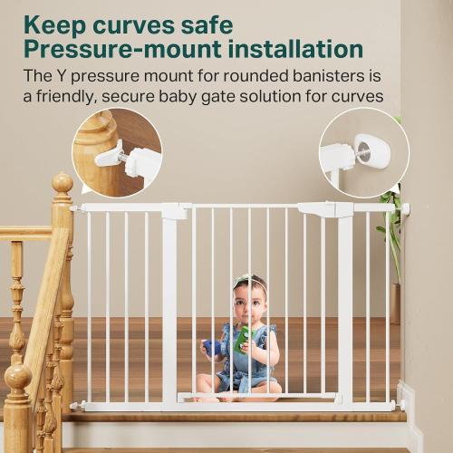 Cumbor 29.7-48 Baby Gate for Stairs, Mom's Choice Awards Winner-Dog Gates for Doorways, Auto Close Safety Pet Gate for Dogs Indoor, Easy Install Pressure Mounted Child Gate with Walk Thru Door, White