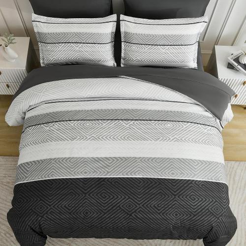 Black and Grey Comforter Set Queen Size 7 Piece Bed in a Bag