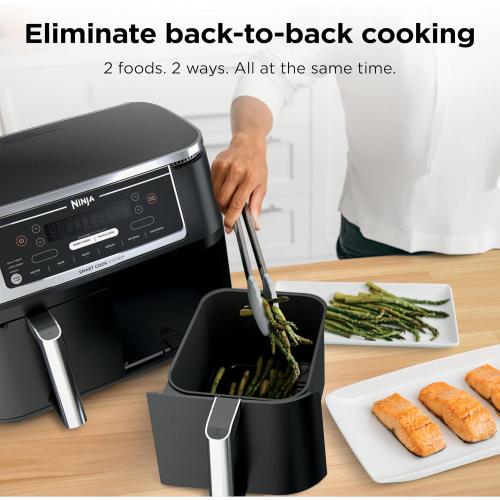 Ninja DZ550 Foodi 10 Quart 6-in-1 DualZone Smart XL Air Fryer with 2 Independent Baskets, Smart Cook Thermometer for Perfect Doneness, Match Cook & Smart Finish to Roast, Dehydrate & More, BLACK
