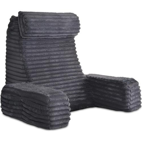ENITYA 22 XL Back Pillow for Bed Sitting Up, Reading Pillow with Armrests & Big Pockets, Soft Back Support Chair, Ideal for Watching TV, Gaming, Nursing, Resting, Post Surgery, Dark Grey