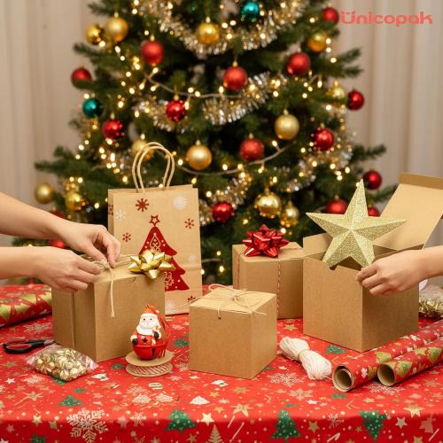 UnicoPak 10 Pack 4x4x4 Small Brown Gift Boxes with Lids & Twine - Premium USA Kraft Cardboard - Pop-Up Easy Assembly Gift Boxes for Presents, Candles, Mugs, Ornaments, Favors