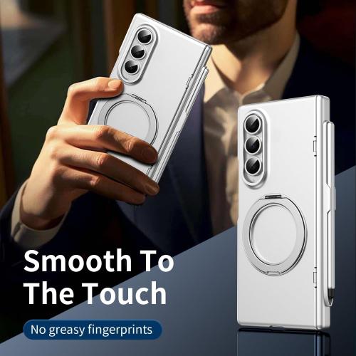 360° Spin Magnetic Stand for Galaxy Z Fold 3 Case, Hinge Protection, Fit for Mag-Safe, 360 Kickstand & Ring Holder, Case for Samsung Galaxy Z Fold3 with a Stylus Pen-Silver
