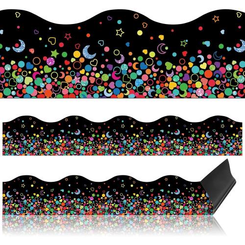 Capoda 24 Pcs Confetti Magnetic Borders for Bulletin Board Classroom Black Boarder Trim Whiteboard Blackboard Decorations Scalloped Strips Decor Chalkboard Office Home Elementary Kindergarten