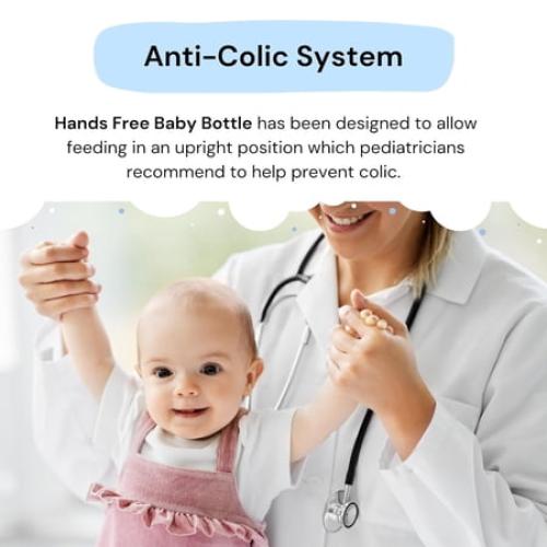 Hands-Free Baby Bottle - Anti-Colic Nursing System 9 oz Baby Bottle with Fast Flow Nipple/Teat 3m  with Tube Straw Feeding System for Toddler 1 Year   (1 Bottle - Soo Cute)