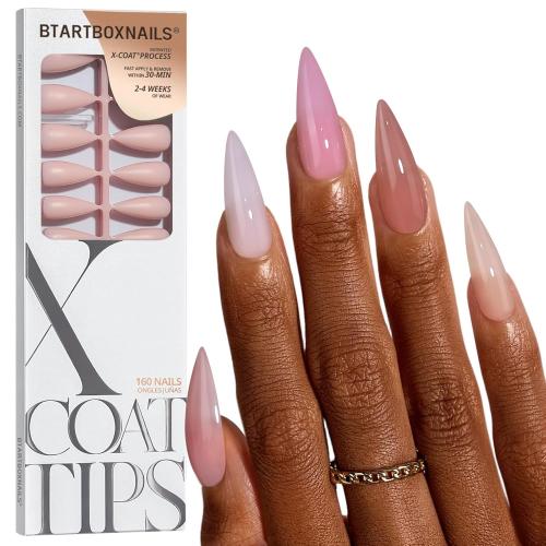 BTArtboxnails XCOATTIPS Bare 5-Shade Nude Press On Nails, L Stiletto, 160Ct