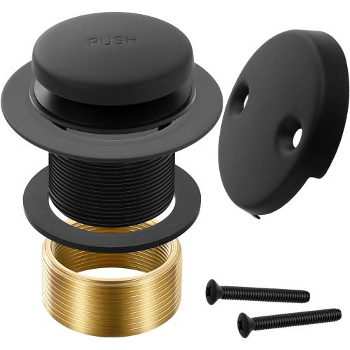 Matte Black Bathtub Drain Tip-Toe Tub Trim Set with Two-Hole Overflow Faceplate Bathroom Tub Drains Replacement Conversion Tub Drain Kit Assembly with Universal Fine & Coarse Thread