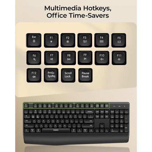 seenda Wireless Bluetooth Keyboard and Mouse Combo, COE200 Ergonomic Wireless Keyboard Mouse with Wrist Rest, Multi-Device Connection, Full-Size, Compatible for Computer/Laptop/Mac/MacBook, Black