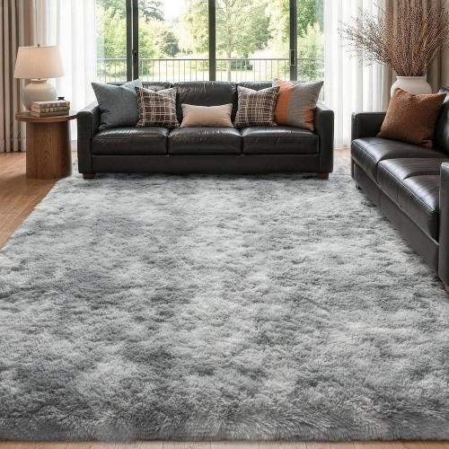Extra Large Fluffy Area Rugs for Living Room Tie-Dyed Light Grey