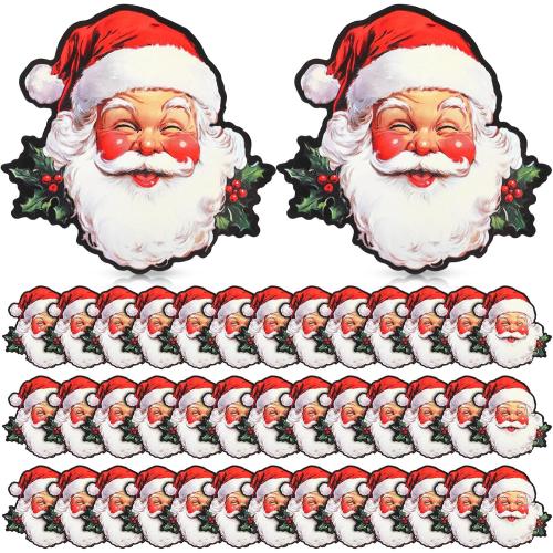 60 Pcs Christmas Santa Claus Face Cutouts Decorations, 3.8 Inch Vintage Claus Paper Cut Outs Accent for Xmas Holiday Party Wall Window Home Decor Bulletin Board Decorations Classroom Crafts