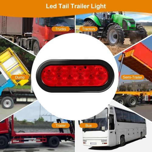 6 Oval LED Trailer Lights Kit, 2PCS Waterproof Stop/Turn/Brake Tail Lights with 10 LED Markers for Truck, RV, Boat, Trailer (Red) DOT Compliant
