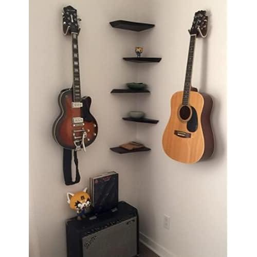 Guitar Wall Mount Hook: Modern Design Walnut Wood Guitar Hanger for Storage & Display. Heavy Duty Ply Guitar Holder for the Wall. Hangers Stand for Acoustic Guitars, Ukulele, Bass, Violin, Cello
