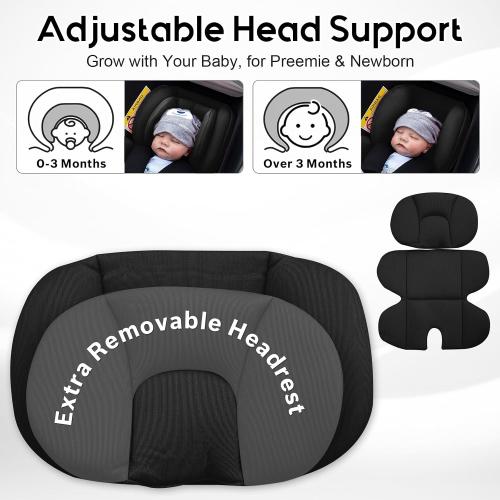 Infant Car Seat Insert with 2 Headrest for Preemie to Toddler, Thickened Baby Car Seat Head Support for Side Impact Protection, Breathabble Newborn Carseat Insert with Filled Spong