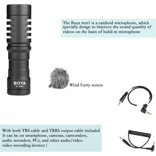 BOYA MM1 Universal Camera Microphone Super-Cardioid Shotgun Microphone with Shock Mount for Camera, Consumer, Camcorder iPhone, Android Smartphones
