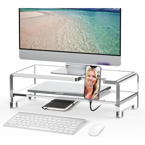 Acrylic Monitor Stand Riser Clear Laptop Stand 2-Tier L16 xW7.5 xH4.7