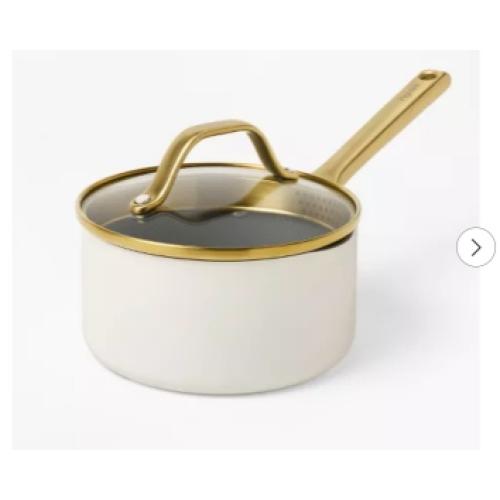 3qt Nonstick Ceramic Coated Aluminum Sauce Pan White - Figmint