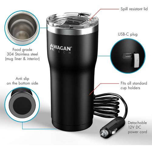 Wagan EL6101 12V Travel Car Heated Mug Portable 16oz Coffee Cup Tumbler