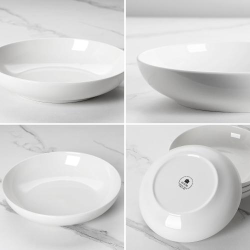 MALACASA 10 Large Pasta Bowls Set of 4, 56 OZ Wide and Shallow Salad Bowls Soup Bowls, Porcelain White Serving Bowls, Kitchen Bowl Plates Pasta Plates, Microwave & Dishwasher Safe, Series REGULAR