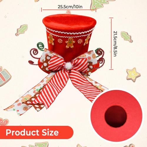 Gingerbread Christmas Decorations Indoor, Red Velvet Christmas Tree Top Hat with Gingerbread Man Motif, Baking-Themed Gingerbread Man Tree Tooper Hat Decor, Candy Cane Christmas Decorations