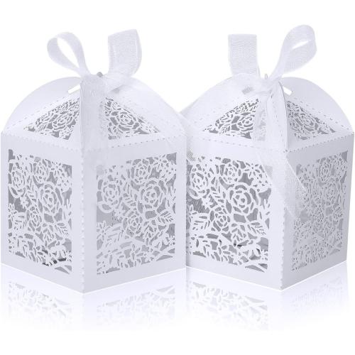 100pcs Laser Cut Favor boxes, Favors Candy Box with Ribbons and Tags