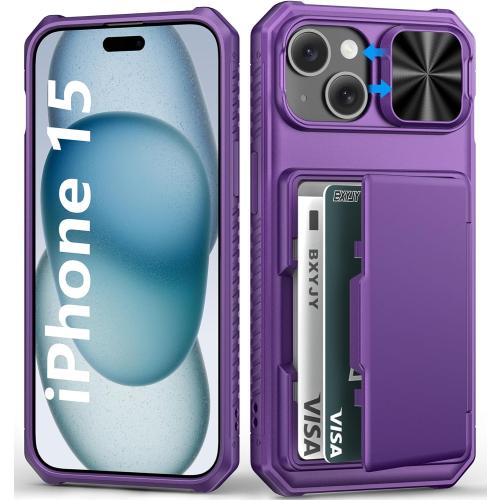 for iPhone 15, iPhone 14, iPhone 13 Case Wallet, Card Holder, Dark Purple