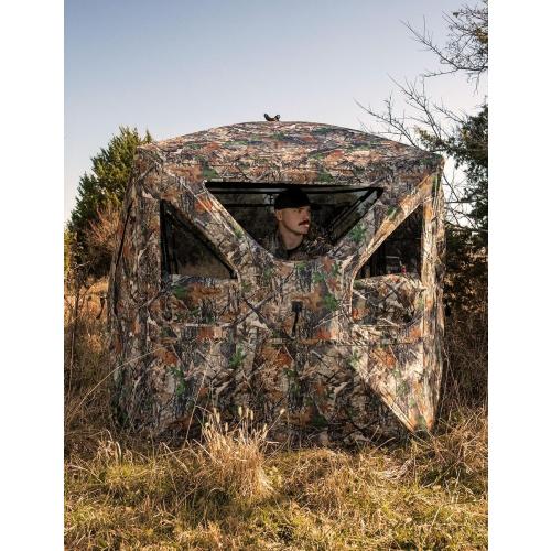 TIDEWE Hunting Blind 360°See Through with Large Open Door, Pop Up Ground Blind with Removable Curtain & Carrying Bag, Portable Resilient Tent(Forest Fade Camo)