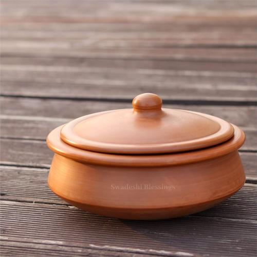 Swadeshi Blessings HandMade Unglazed Clay Pot for Cooking with Lid,2.8L,Red