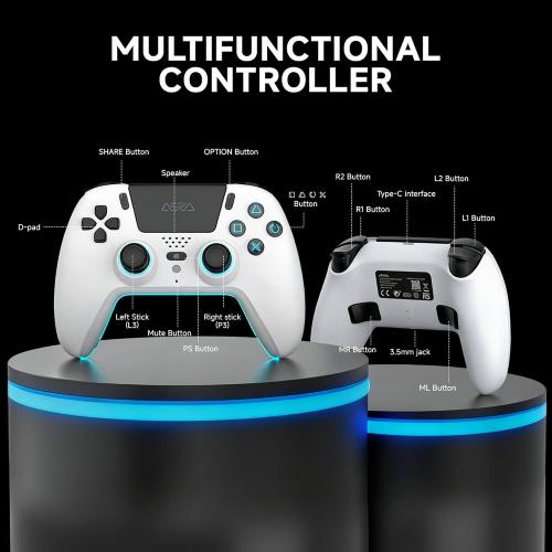 ASRVA White Wireless Pro Controller for P5, Hall Effect Joystick No Drift, 2 Back Paddles, Macro, Gyro, 1000mAh, RGB, Compatible with P5/Pro/Slim/PC/iOS/Android