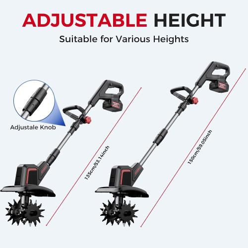 Cordless Tiller Cultivator 9 Width 6.6 Depth, 2×4.0Ah Batteries | 48 Steel Tines, 360RPM, Lightweight Battery Powered Small Garden Rototiller for Lawn Gardening Soil Cultivation