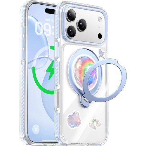 Summer Series 360 Spin Stand for iPhone 17 Pro Case (Compatible with MagSafe) [Military Drop Protection] Magnetic Clear Shockproof Protective for 17 Pro Phone Case 6.3'', Blue