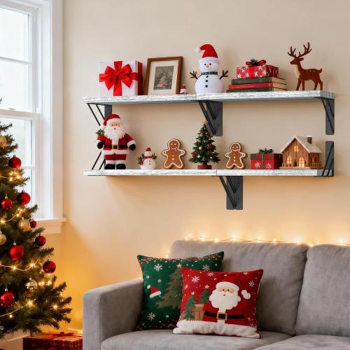 BAYKA Wall Mounted Floating Shelves (Gray and White, Set of 4, 16 Mixed)