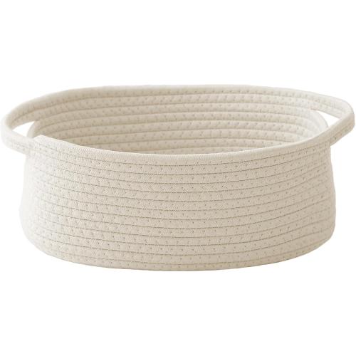 Woven Basket,Small Rope Storage Bin with Handles & Ribbon Bag, Organizer for Shelves Closets,Gift Basket Empty for Birthday,Books,Dog Toys,White
