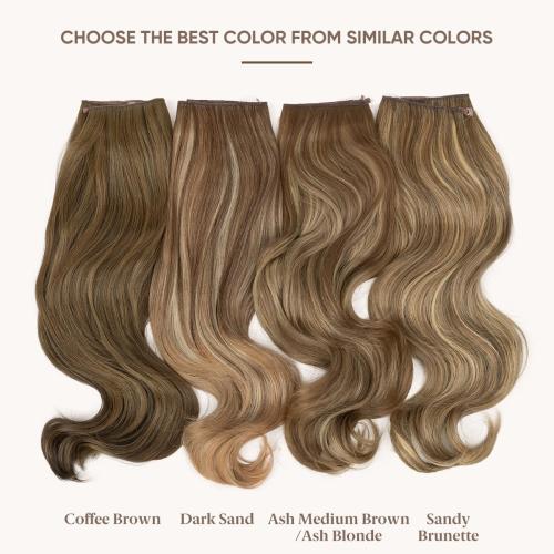 SARLA Invisible Wire Hair Extensions with 3 Clips Long Synthetic Wavy Curly Hairpiece Adjustable Transparent Headband for Women 18 Inch Ash Medium Brown/Ash Blonde Highlights