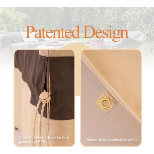 WJ-X3 Round Patio Furniture Cover, 62 D x 31 H, Beige & Coffee
