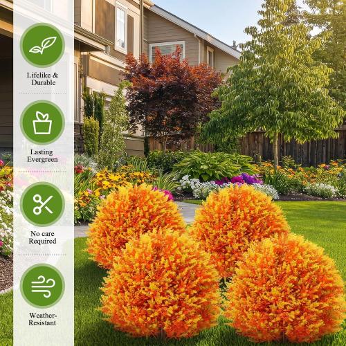 Lunmon Fall Artificial Topiary Trees Outdoor,24 Inch, 2 Pack, Orange