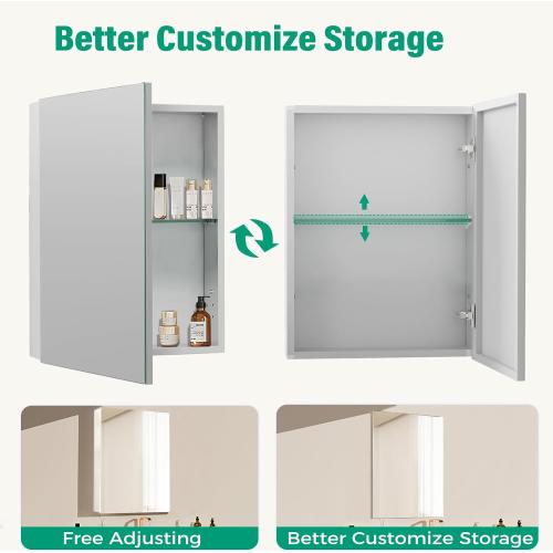 Medicine Cabinet Mirror,Bathroom Mirror with Storage 14 x 18 in | ﻿ Bathroom Medicine Cabinet With Mirror And Adjustable Shelves, Aluminum Recessed or Wall Mounted Medicine Cabinets