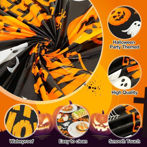 LemonRoad 6 Pack Round Halloween Tablecloths 84 Inch Plastic Table Cover