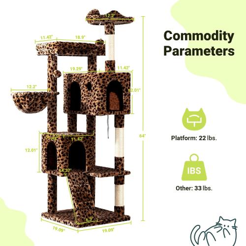 Allewie 64 Inches Multi-Level Cat Tree Tower for Indoor Cats,Leopard Print