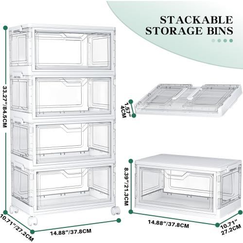 Kmiectse Clear Storage Bins with Lids - 4 Tier 23qt Plastic Stackable Bins