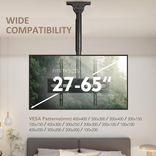 AX WABER Ceiling TV Mount Adjustable Bracket for 26-65 inch LCD LED OLED 4K TVs, Pole Ceiling Mount Holds up to 110lbs,Hanging tv Mount Max VESA 400x400mm (AX11TB01), Black