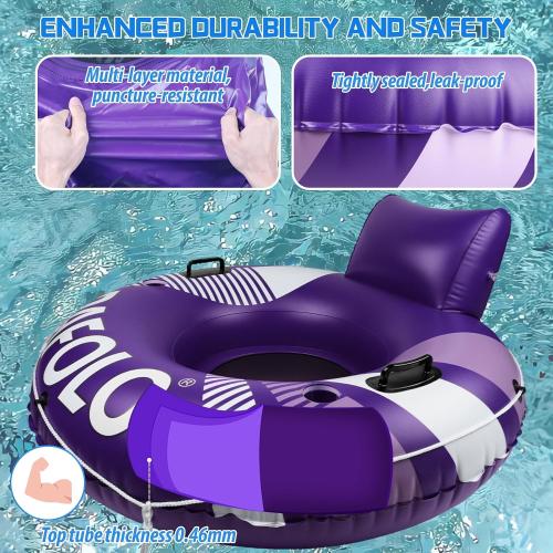 Pool Float Adult, 53 Large Inflatable River Tube Float, River Tubes for Floating Heavy Duty with Mesh Bottom, Comfortable Backrest & 2 Cup Holders & Durable Grab Handles,450 lbs Weight Capacity
