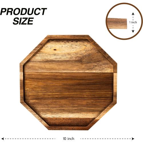 Wood Charger Plates & Trays, Wooden Tray For Food & Decor, Wooden Serving Board & Platter, 10’ x 10' Wood Tray & Serving Platters, Acacia Wood Plate Set of 2