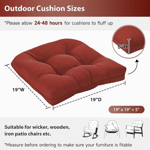 19x19 Outdoor Chair Cushions Set of 2, Tufted Wicker Patio Furniture Cushions, Thick Outdoor Seat Cushions for Lawn Chairs, Overstuffed and Water Resistant, Brick Red