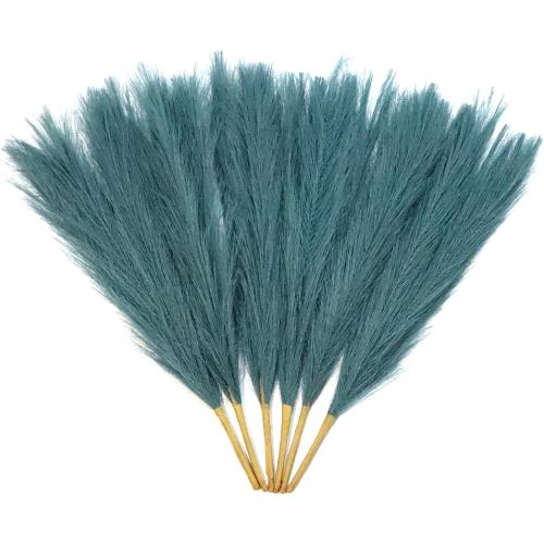 LWINGFLYER Peacock Teal Blue Faux Pampas Grass Decor 18-Inch Short 6 Stems Dried Flowers for Small Vase Boho Home Decor Wedding Bouquet Party Decoration Flower Arrangement Balloon Garland